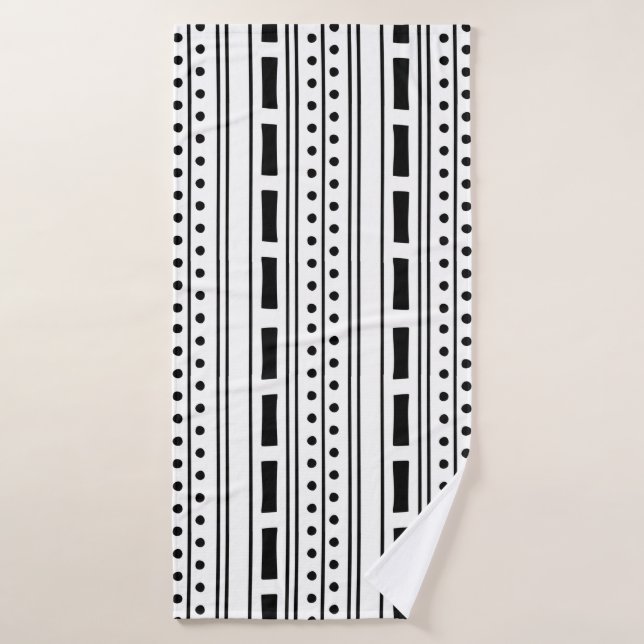 Modern Boho Black and White Stripe Pattern  Bath Towel (Bath Towel)