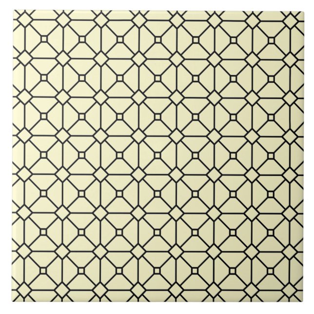 Modern Boho Black and Yellow Pattern Rhombus Ceramic Tile (Front)