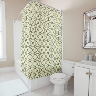 Modern Boho Black and Yellow Pattern Rhombus Shower Curtain