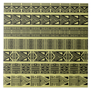 Modern Boho Black and Yellow Pattern Strips Ceramic Tile