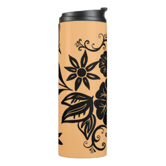 Modern Boho Black Floral on Beige Thermal Tumbler
