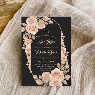 Modern Boho Black ⎮ Roses Gold Floral Wedding Invitation