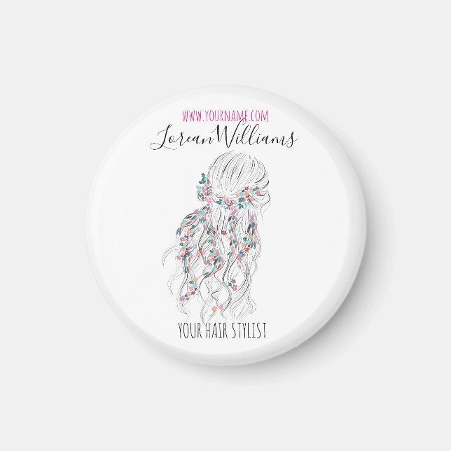 Modern Boho Black White Wavy Hair Style Floral  Magnet (Front)