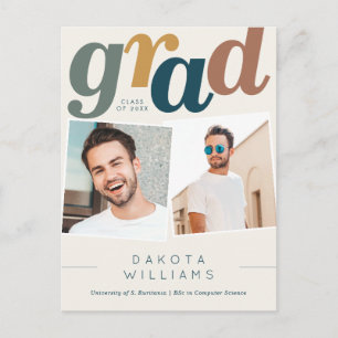 Modern Boho Blue & Beige Grad Photo Graduation Postcard