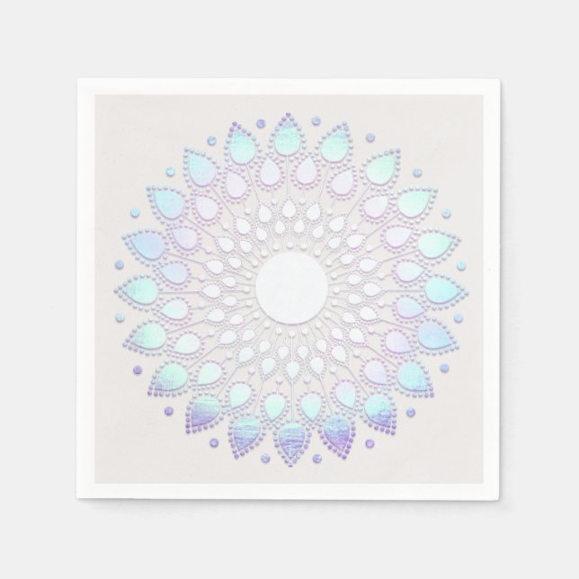 Modern Boho Blue Floral  Lotus Mandala Napkin (Front)