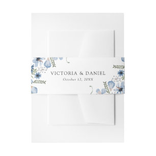 Modern Boho Blue Floral Wedding Belly Band Invitation Belly Band