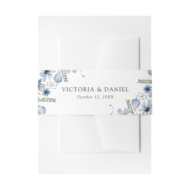 Modern Boho Blue Floral Wedding Belly Band Invitation Belly Band (Front Example)