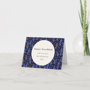 Modern Boho Blue Hanukkah Botanical Custom Blank Holiday Card
