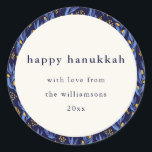 Modern Boho Blue Yellow Hanukkah Botanical Custom Classic Round Sticker<br><div class="desc">Modern Boho Blue Yellow Hanukkah Botanical Custom Classic Round Sticker</div>