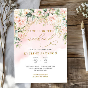 Modern Boho blush floral gold glitter bachelorette Invitation