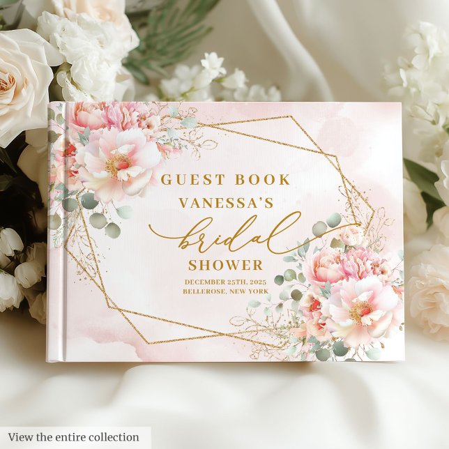 Modern Boho Blush Gold Floral Frame Bridal Shower Guest Book (Modern Blush Gold Floral Frame Bridal Shower Guest Book)