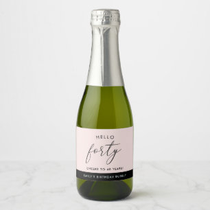 Modern Boho Blush Personalised 40th Birthday Sparkling Wine Label