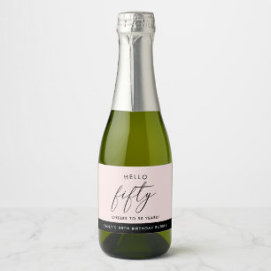 Modern Boho Blush Personalised 50th Birthday Sparkling Wine Label