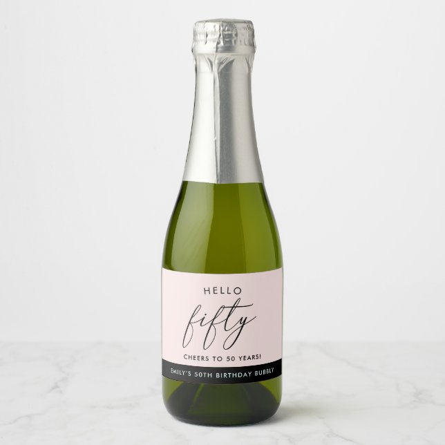 Modern Boho Blush Personalised 50th Birthday Sparkling Wine Label (Front)