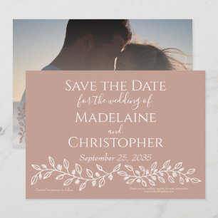 Modern Boho Blush Pink Botanical Photo Wedding Save The Date