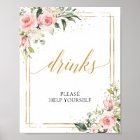 Modern boho blush pink floral gold drinks sign