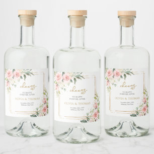 Modern Boho blush pink floral gold glitter wedding Liquor Bottle Label