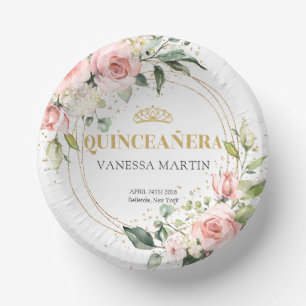 Modern Boho blush pink floral gold Quinceañera Paper Plate