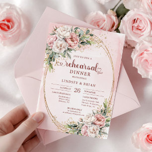 Modern Boho Blush Pink Greenery Rehearsal Dinner Invitation
