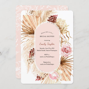 Modern Boho Blush Pink Pampas Grass Floral Bridal Invitation