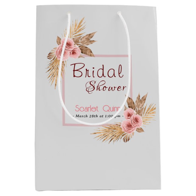 Modern boho blush pink rose bunch bridal shower#1 medium gift bag (Front)