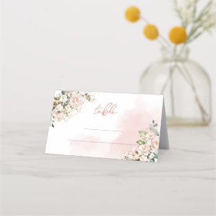 Modern Boho blush pink roses floral gold sparkles Place Card