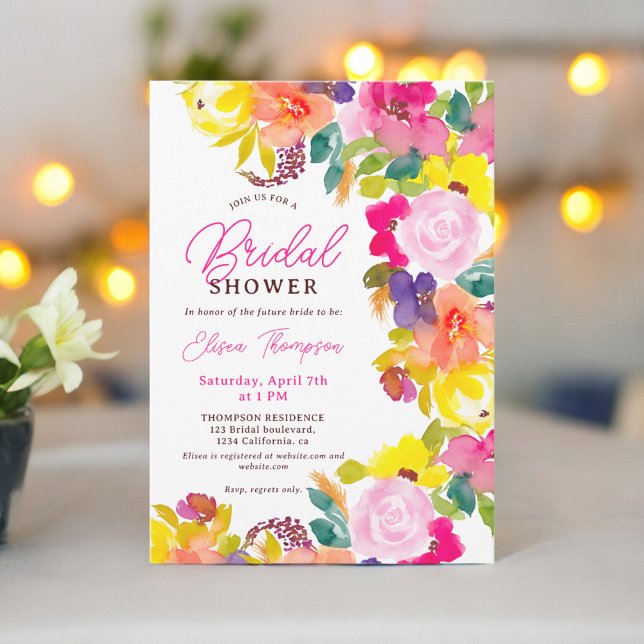 Modern boho bold flowers script bridal shower invitation (Modern boho bold flowers script bridal shower invitation)