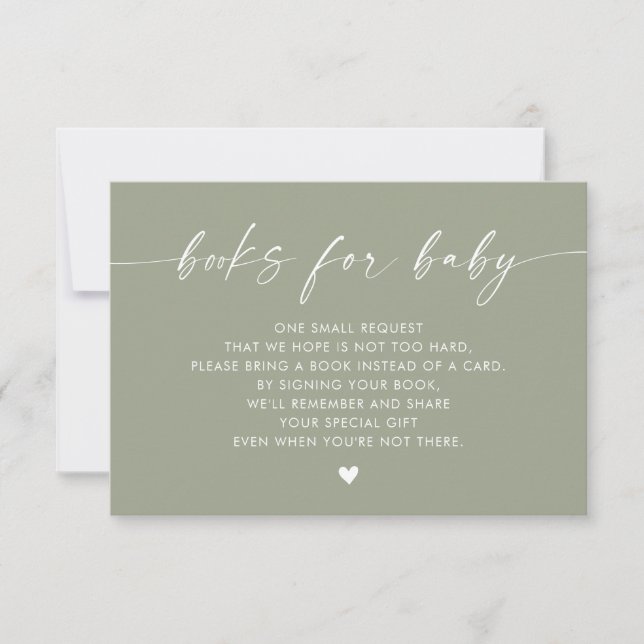 Modern Boho Books for Baby Insert, Sage Green Invitation (Front)