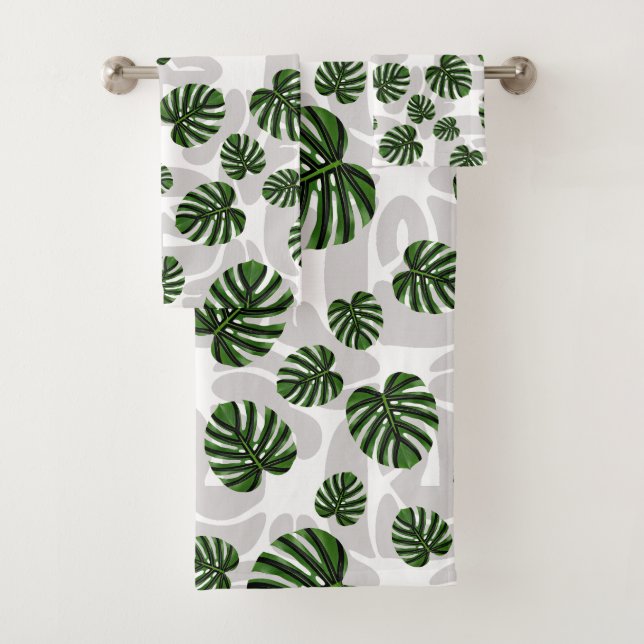Modern Boho Botanical Leaves Pattern Bath Towel Set (Insitu)