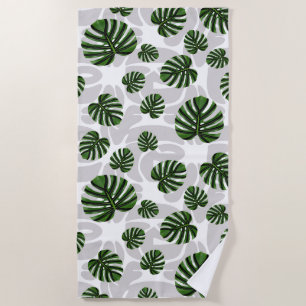 Modern Boho Botanical Leaves Pattern Beach Towel