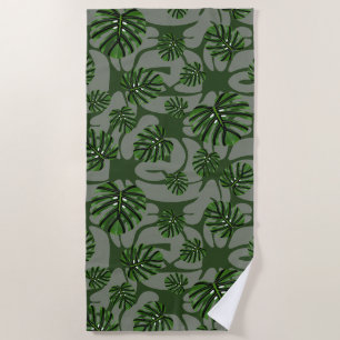 Modern Boho Botanical Leaves Pattern Beach Towel