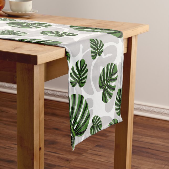 Modern Boho Botanical Leaves Pattern Short Table Runner (In Situ)