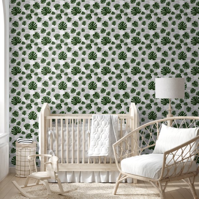 Modern Boho Botanical Leaves Pattern Wallpaper (Kids)
