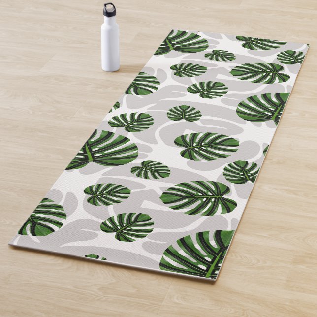 Modern Boho Botanical Leaves Pattern Yoga Mat (In Situ)