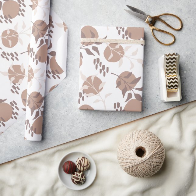 Modern Boho Botanical Neutral Colour Pattern Wrapping Paper (Crafts)