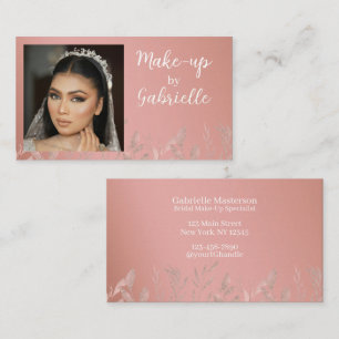 Modern Boho Botanical Photo Script Dusty Rose Business Card