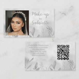 Modern Boho Botanical Photo Script QR Code Business Card