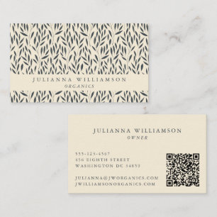 Modern Boho Botanical Vintage Black White QR Business Card