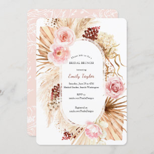 Modern Boho Bridal Brunch Pampas Grass Floral Invitation