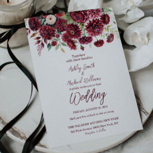 Modern Boho Burgundy Formal Floral Wedding Invitation