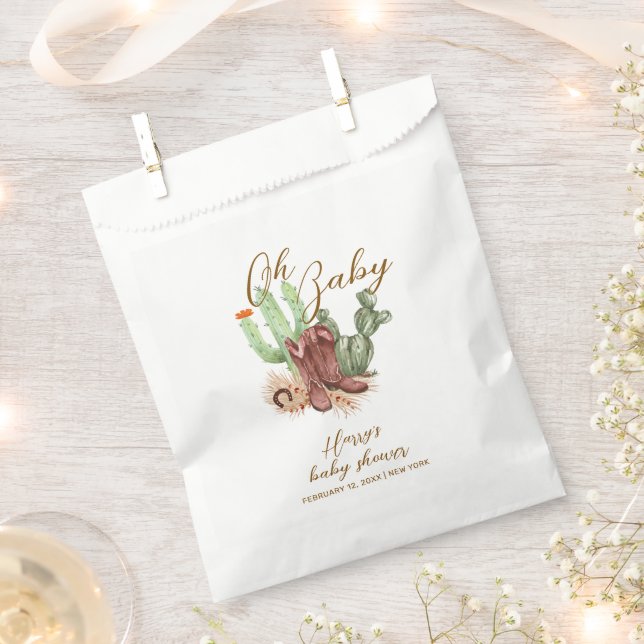 Modern Boho Cactus Cowboy Shoes Baby Shower  Favour Bag (Clipped)