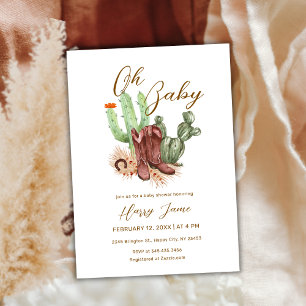 Modern Boho Cactus Cowboy Shoes Baby Shower Invitation