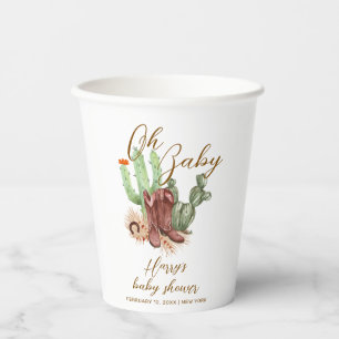 Modern Boho Cactus Cowboy Shoes Baby Shower  Paper Cups