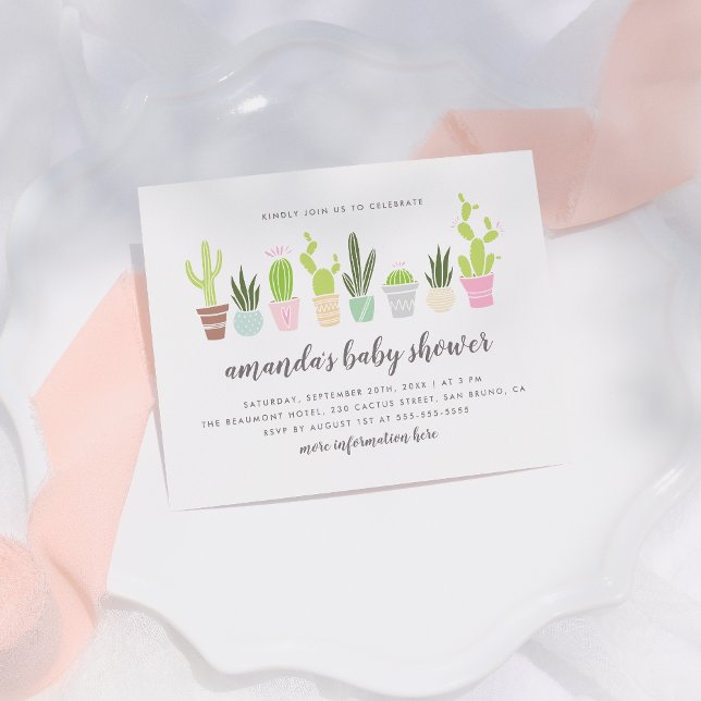 Modern Boho Cactus Plants & Succulents Baby Shower Invitation Postcard (Creator Uploaded)