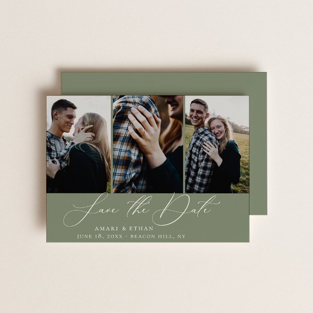 Modern Boho Calligraphy Multi-Photo Save the Date Announcement (Creator Uploaded)