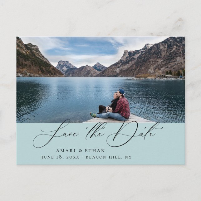 Modern Boho Calligraphy Photo Save the Date Announcement Postcard (Front)