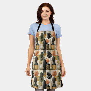 Modern Boho Ceramic Vases and Botanical Leaves Apron