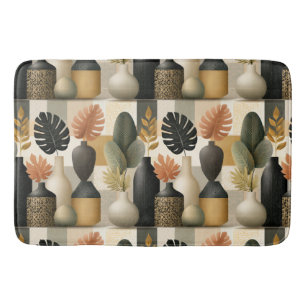 Modern Boho Ceramic Vases and Botanical Leaves Bath Mat