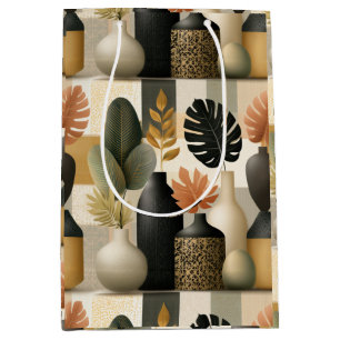 Modern Boho Ceramic Vases and Botanical Leaves Medium Gift Bag