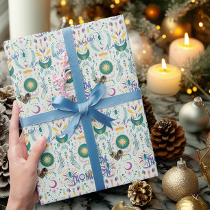 Modern Boho Chic Blue and Beige Gift Wrap